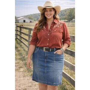 Quizz New York Denim Skirt Size 20W Plus Blue Jean Mid-Length Y2K Vintage